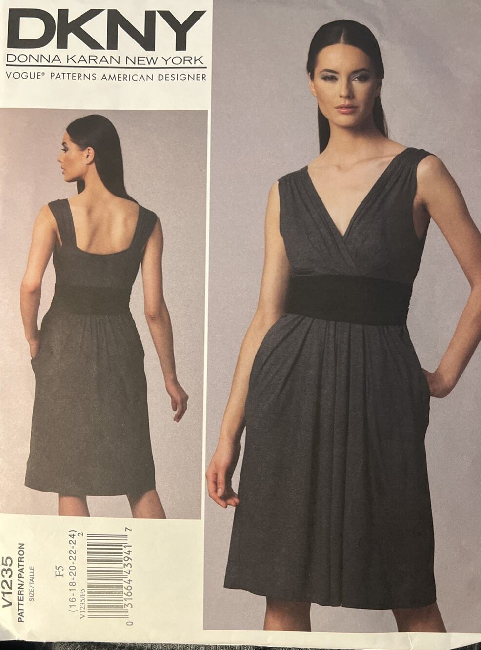 Vogue V1235 Pattern DKNY Donna Karan Sleeveless Dress Plus Size 16-24 UC